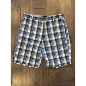 Chaps Men's Flat Front‎ Blue Plaid Shorts Casual 9" Inseam Size 32 Pockets